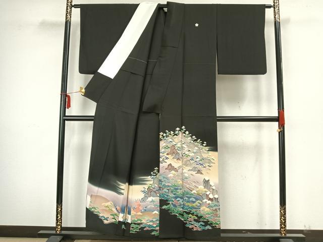 平和屋着物▽豪華黒留袖 単衣 作家物 風景文 暈し染め 正絹 逸品 AAAZ9202fy