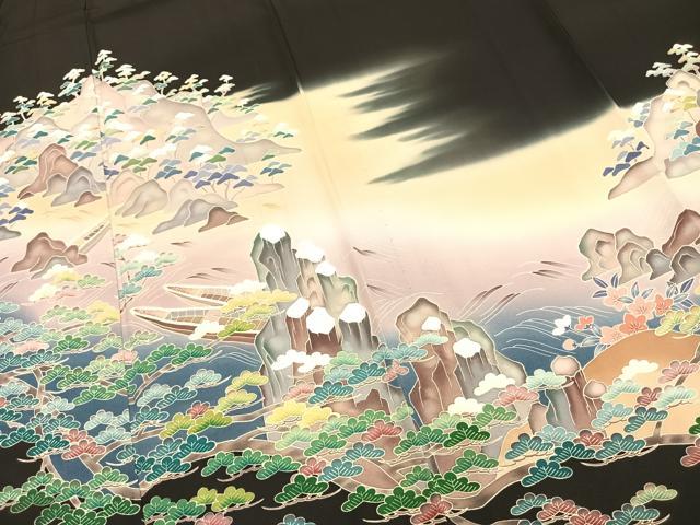 平和屋着物▽豪華黒留袖 単衣 作家物 風景文 暈し染め 正絹 逸品 AAAZ9202fy