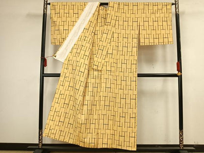 平和屋着物▽上質な紬 単衣 抽象文様 正絹 逸品 AAAZ9203fy