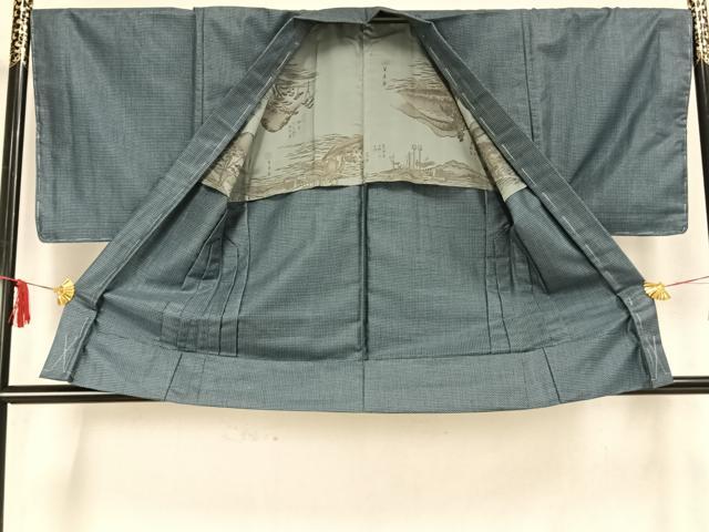 平和屋着物▽男性 小紋 アンサンブル 長襦袢セット 単衣 格子 ウール AAAZ9208fy