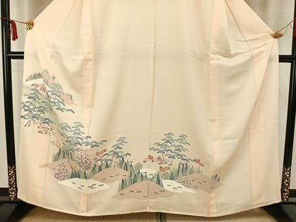 平和屋着物▽訪問着　単衣　風景花文　正絹　逸品　AAAZ9209fy