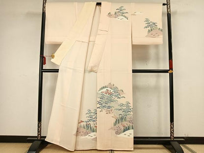 平和屋着物▽訪問着　単衣　風景花文　正絹　逸品　AAAZ9209fy