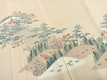 平和屋着物▽訪問着　単衣　風景花文　正絹　逸品　AAAZ9209fy
