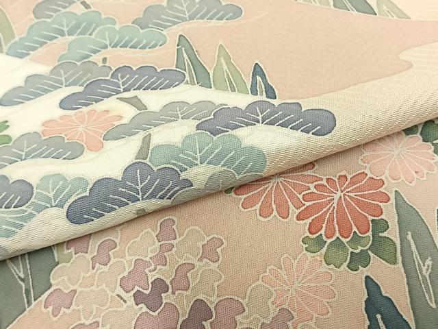 平和屋着物▽訪問着　単衣　風景花文　正絹　逸品　AAAZ9209fy