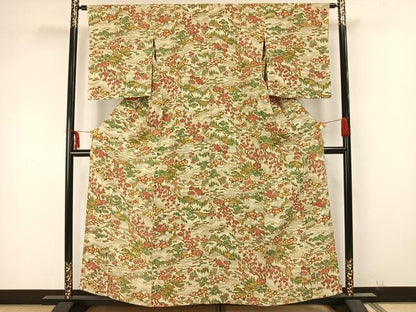 平和屋着物▽上質な小紋 単衣 風景花文 正絹 逸品 AAAZ9211fy