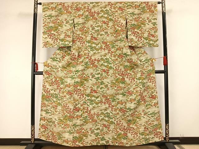 平和屋着物▽上質な小紋 単衣 風景花文 正絹 逸品 AAAZ9211fy
