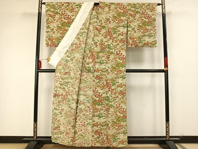 平和屋着物▽上質な小紋 単衣 風景花文 正絹 逸品 AAAZ9211fy