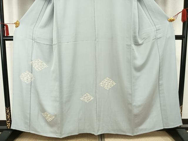平和屋着物▽訪問着　単衣　駒刺繍　菱文　銀彩　三越扱い　正絹　逸品　AAAZ9214fy