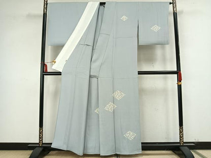 平和屋着物▽訪問着　単衣　駒刺繍　菱文　銀彩　三越扱い　正絹　逸品　AAAZ9214fy