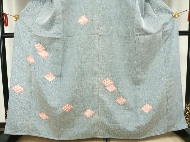 平和屋着物▽訪問着 単衣 絞り 菱文 正絹 逸品 AAAZ9215fy