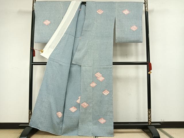 平和屋着物▽訪問着 単衣 絞り 菱文 正絹 逸品 AAAZ9215fy