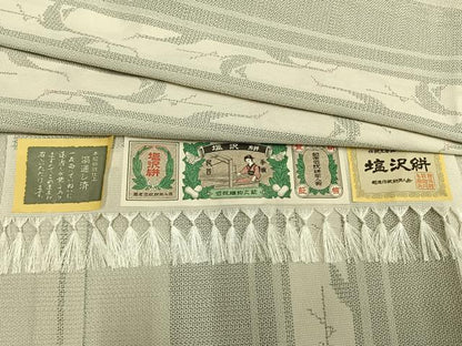 平和屋着物▽塩沢絣 単衣 120亀甲 鳥間道 証紙付き 正絹 逸品 未使用 AAAZ9217fy