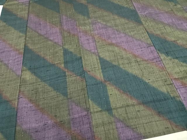 平和屋着物▽生紬 単衣 斜縞 正絹 逸品 AAAZ9218fy