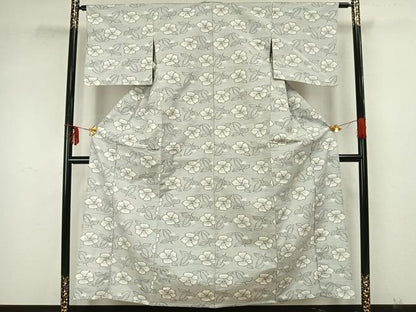 平和屋着物▽上質な紬 単衣 草花文 正絹 逸品 AAAZ9219fy