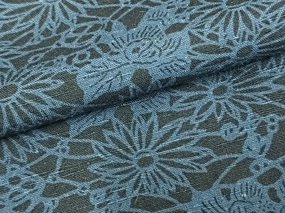 平和屋着物▽上質な小紋　単衣　紬地　藍　型染め　草花文　正絹　逸品　AAAZ9220fy