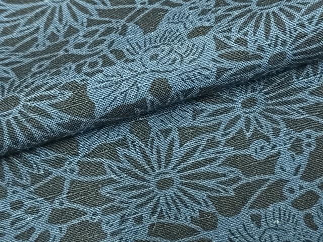 平和屋着物▽上質な小紋　単衣　紬地　藍　型染め　草花文　正絹　逸品　AAAZ9220fy