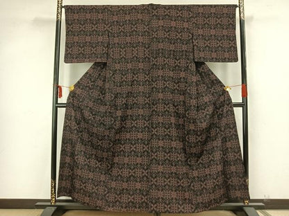 平和屋着物▽本塩沢 単衣 幾何学文様 正絹 逸品 AAAZ9221fy