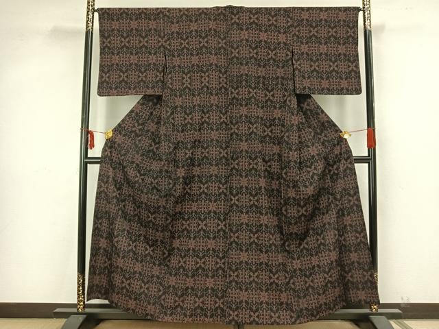 平和屋着物▽本塩沢 単衣 幾何学文様 正絹 逸品 AAAZ9221fy