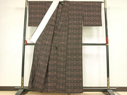 平和屋着物▽本塩沢 単衣 幾何学文様 正絹 逸品 AAAZ9221fy