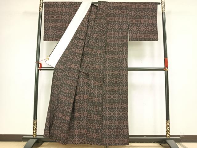 平和屋着物▽本塩沢 単衣 幾何学文様 正絹 逸品 AAAZ9221fy