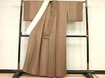 平和屋着物▽上質な小紋 単衣 縞 正絹 逸品 AAAZ9222fy