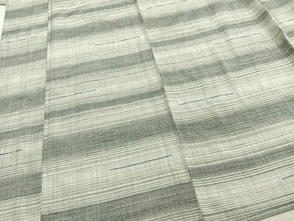 平和屋着物▽上質な紬 単衣 刺繍 横縞 正絹 逸品 AAAZ9223fy