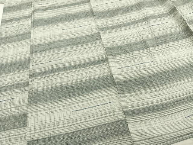 平和屋着物▽上質な紬 単衣 刺繍 横縞 正絹 逸品 AAAZ9223fy