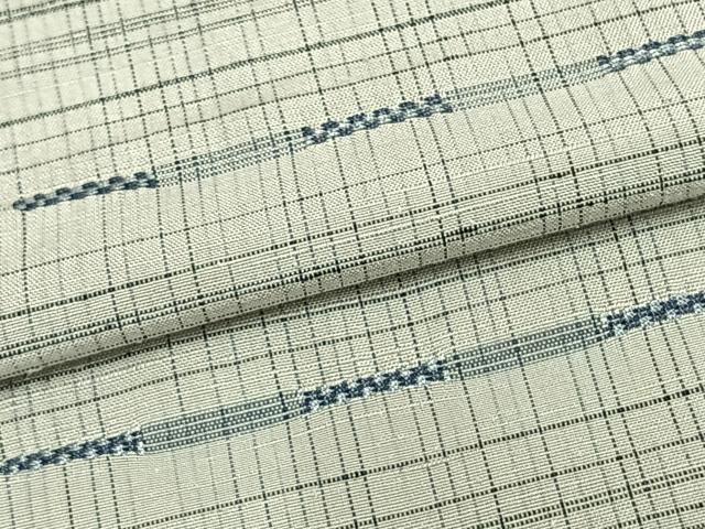 平和屋着物▽上質な紬 単衣 刺繍 横縞 正絹 逸品 AAAZ9223fy
