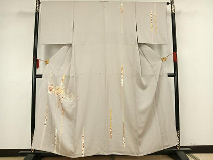 平和屋着物▽銀座きしや 訪問着 単衣 駒刺繍 花文箱文 金彩 正絹 逸品 AAAZ9224fy