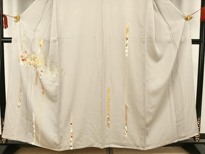 平和屋着物▽銀座きしや 訪問着 単衣 駒刺繍 花文箱文 金彩 正絹 逸品 AAAZ9224fy