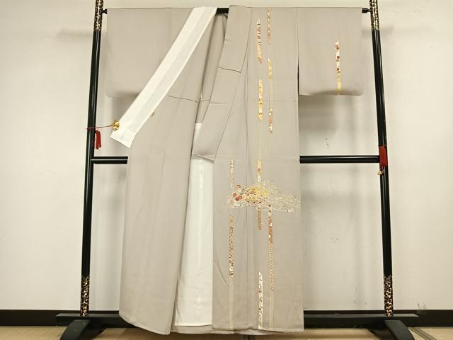 平和屋着物▽銀座きしや 訪問着 単衣 駒刺繍 花文箱文 金彩 正絹 逸品 AAAZ9224fy