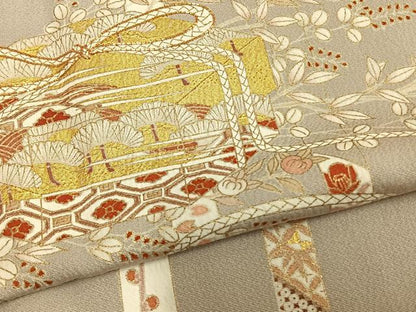 平和屋着物▽銀座きしや 訪問着 単衣 駒刺繍 花文箱文 金彩 正絹 逸品 AAAZ9224fy
