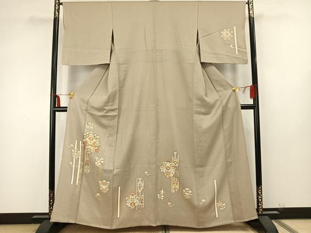 平和屋着物▽銀座きしや　訪問着　単衣　駒刺繍　吉祥花鳥文　金彩　正絹　逸品　AAAZ9226fy
