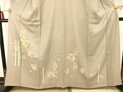平和屋着物▽銀座きしや　訪問着　単衣　駒刺繍　吉祥花鳥文　金彩　正絹　逸品　AAAZ9226fy