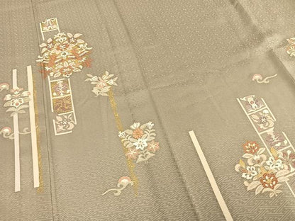 平和屋着物▽銀座きしや　訪問着　単衣　駒刺繍　吉祥花鳥文　金彩　正絹　逸品　AAAZ9226fy