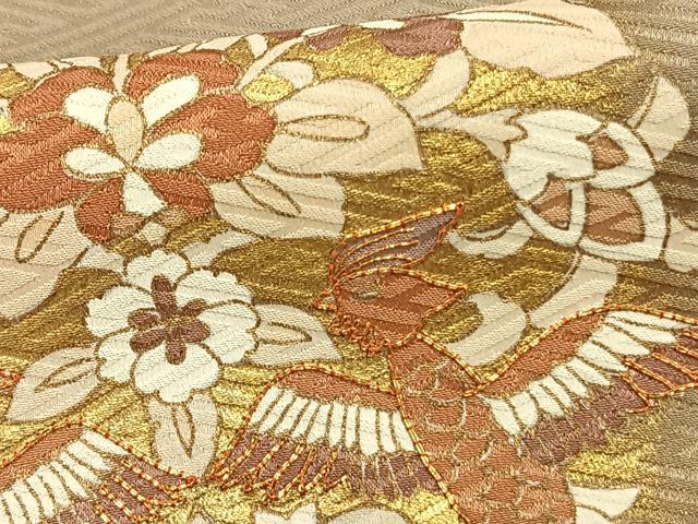 平和屋着物▽銀座きしや　訪問着　単衣　駒刺繍　吉祥花鳥文　金彩　正絹　逸品　AAAZ9226fy