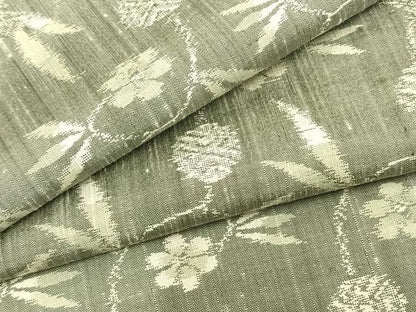 平和屋着物▽上質な紬　単衣　草花文　正絹　逸品　AAAZ9228fy