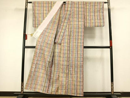 平和屋着物▽上質な紬 単衣 絞り 間道 正絹 逸品 AAAZ9229fy