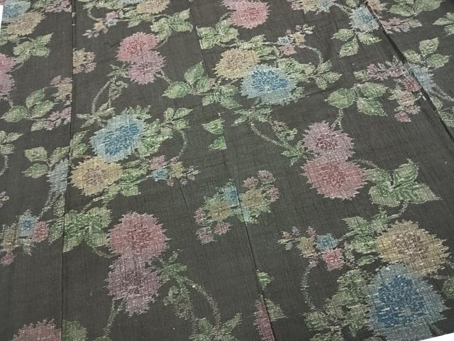 平和屋着物▽結城ちぢみ 単衣 草花文 正絹 逸品 AAAZ9230fy