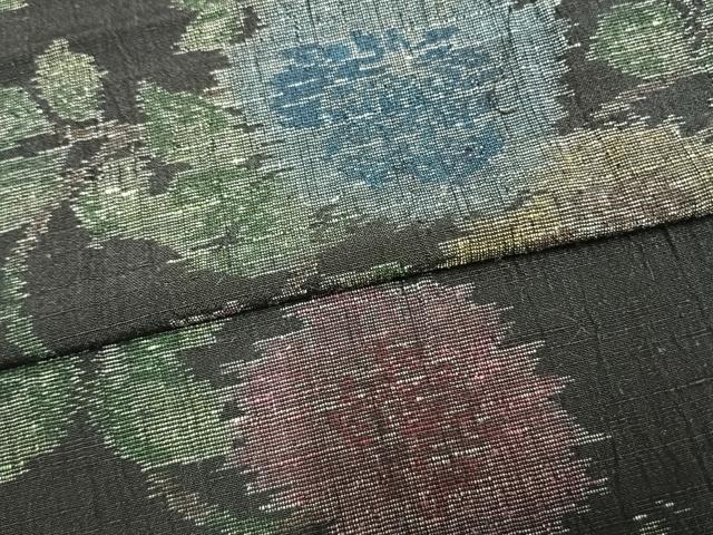 平和屋着物▽結城ちぢみ 単衣 草花文 正絹 逸品 AAAZ9230fy