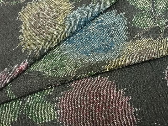 平和屋着物▽結城ちぢみ 単衣 草花文 正絹 逸品 AAAZ9230fy
