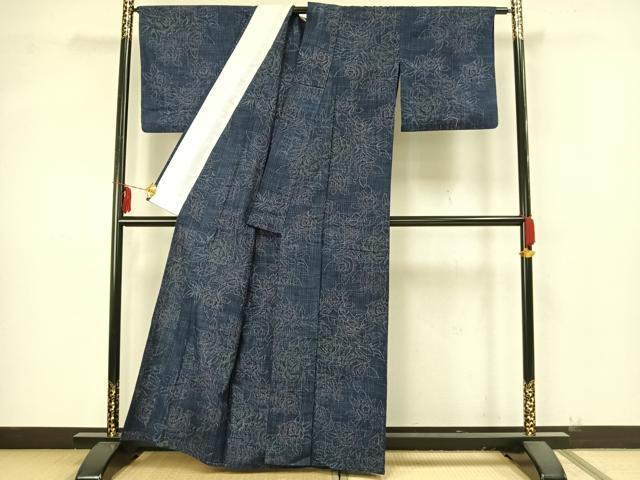 平和屋着物▽上質な紬　単衣　草花文　正絹　逸品　AAAZ9231fy
