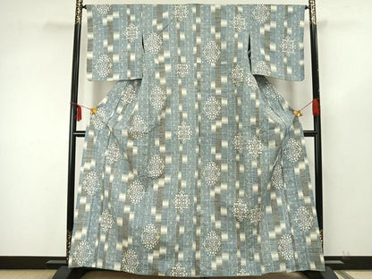 平和屋着物▽上質な紬 単衣 吉祥花文 正絹 逸品 AAAZ9234fy