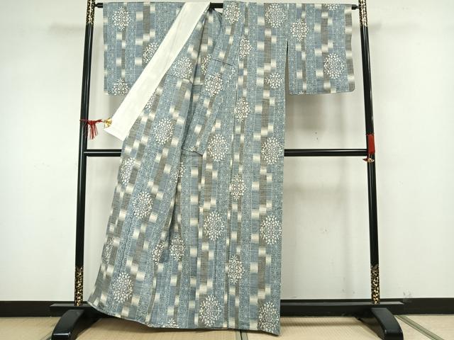 平和屋着物▽上質な紬 単衣 吉祥花文 正絹 逸品 AAAZ9234fy