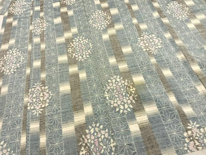 平和屋着物▽上質な紬 単衣 吉祥花文 正絹 逸品 AAAZ9234fy