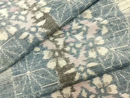 平和屋着物▽上質な紬 単衣 吉祥花文 正絹 逸品 AAAZ9234fy