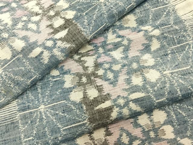 平和屋着物▽上質な紬 単衣 吉祥花文 正絹 逸品 AAAZ9234fy