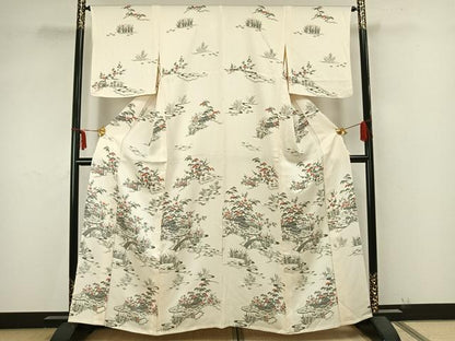 平和屋着物▽訪問着 単衣 風景草花文 正絹 逸品 AAAZ9235fy