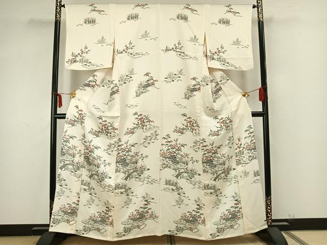 平和屋着物▽訪問着 単衣 風景草花文 正絹 逸品 AAAZ9235fy