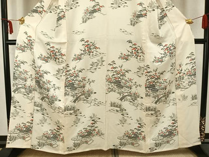 平和屋着物▽訪問着 単衣 風景草花文 正絹 逸品 AAAZ9235fy